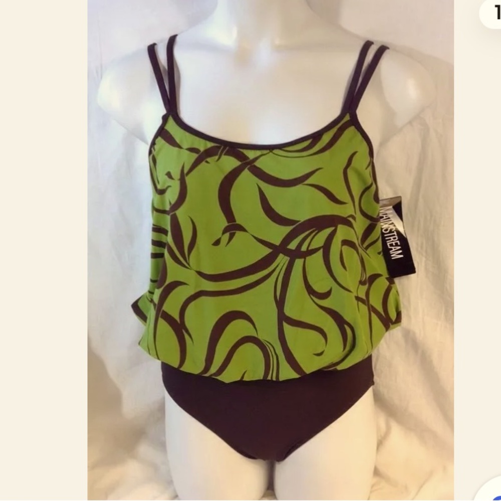 🚘MAINSTREAM 1 Piece
Bathing Swim Suit Size 14
Medium Green Brown Print
Tank